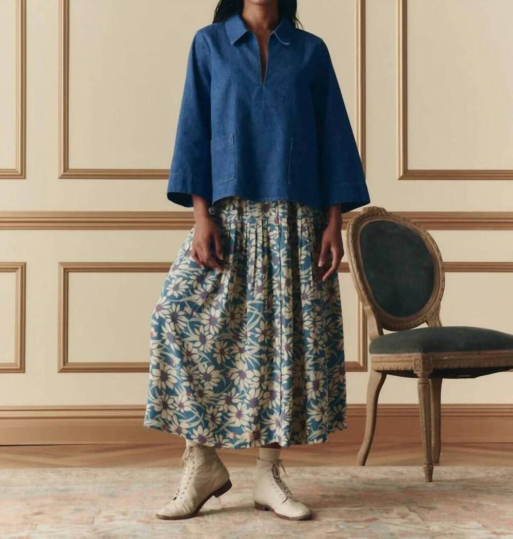NEW THE GREAT. highland maxi skirt in blue scattered bloom